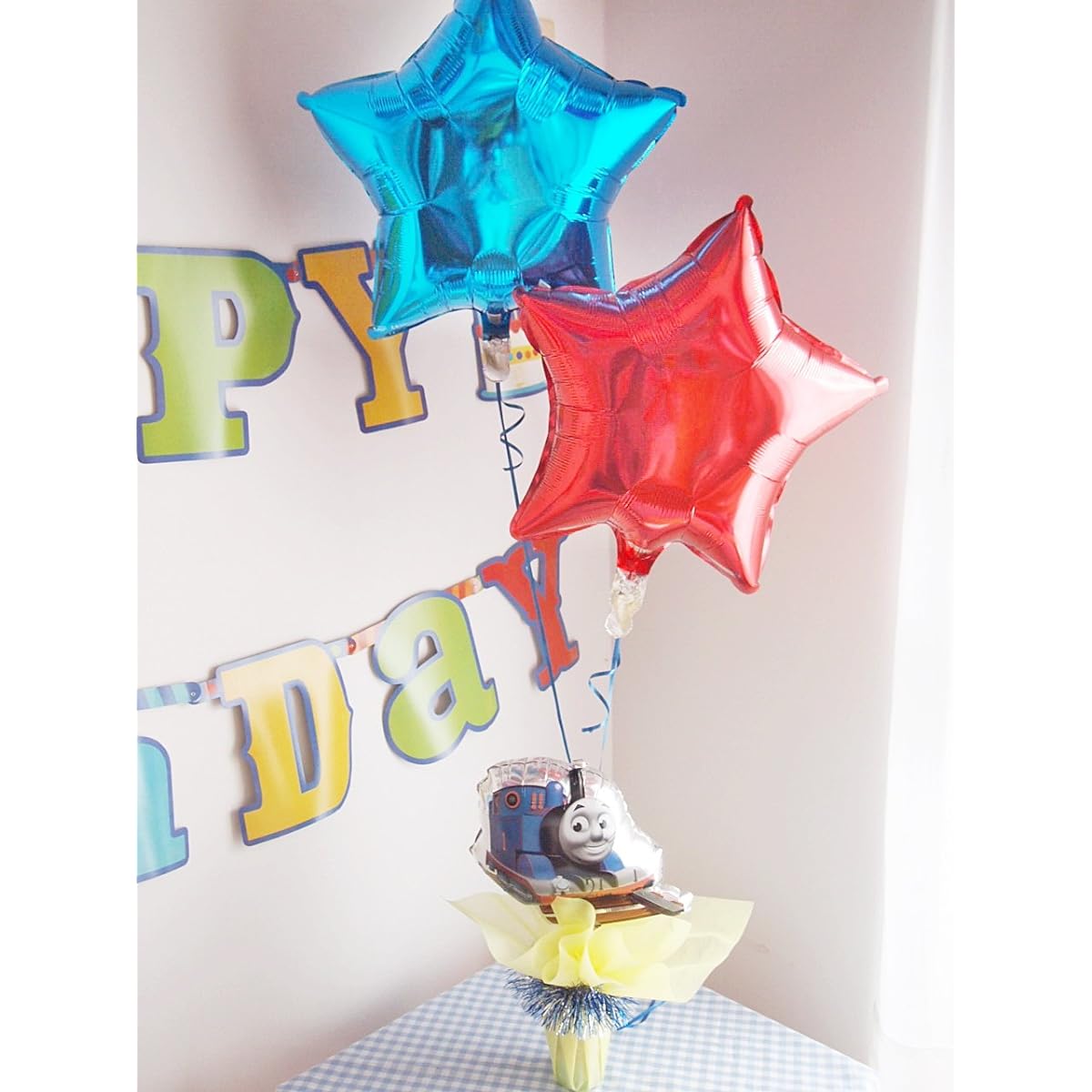 Thomas the Tank Engine Balloon Gift with Sweets Character Telegram Balloon Telegram Balloon Pot Thomas the Tank Engine with 2 Star Balloon