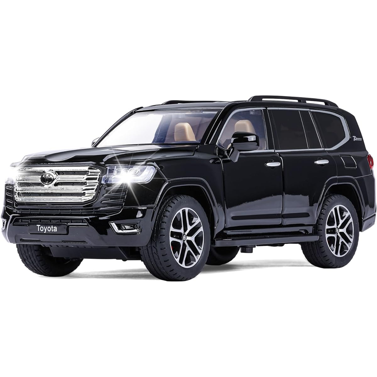SASBSC Toy Car Land Cruiser Model Car with Lights and Sounds Big Diecast Metal Car Toy for Boys Ages 3 and Up Collectible Pull Back Car for Kids Birthday Gift (Black)