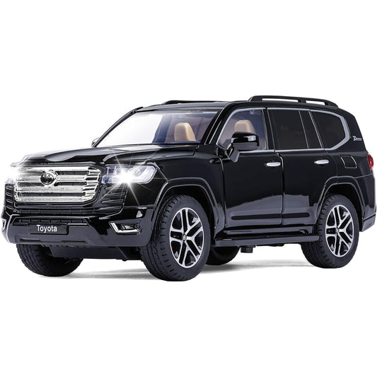 SASBSC Toy Car Land Cruiser Model Car with Lights and Sounds Big Diecast Metal Car Toy for Boys Ages 3 and Up Collectible Pull Back Car for Kids Birthday Gift (Black)