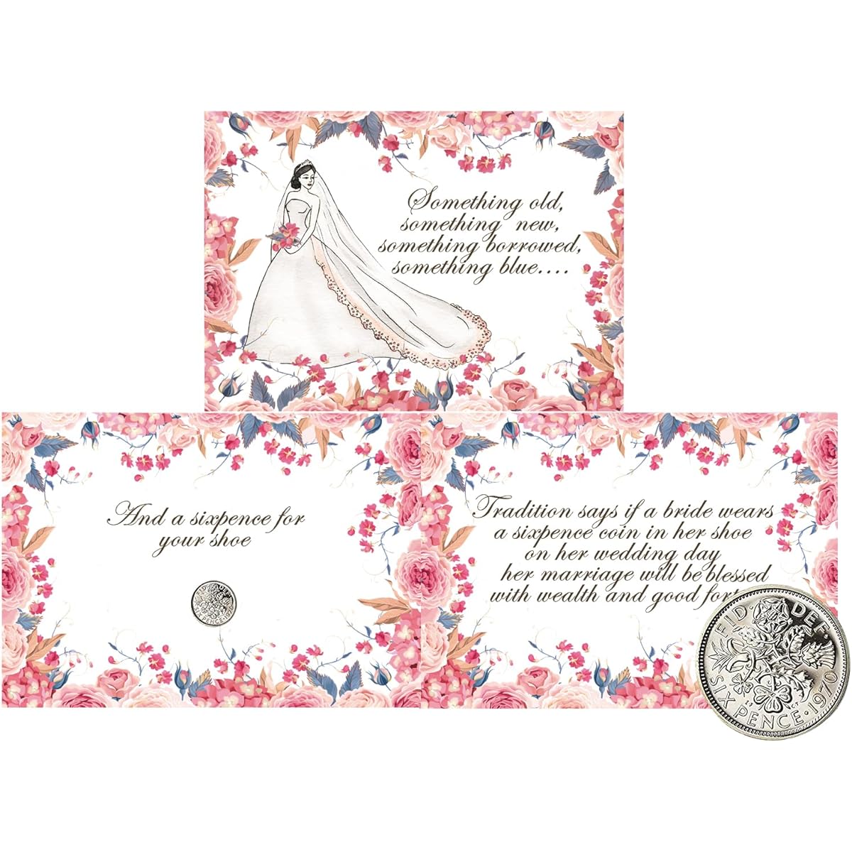 ASVP Shop Authentic 6pence Coin with Card & Envelope for the Bride - Something Old, Something New, Something Borrowed, Something Blue, 6pence for her shoes