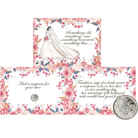 ASVP Shop Authentic 6pence Coin with Card & Envelope for the Bride - Something Old, Something New, Something Borrowed, Something Blue, 6pence for her shoes
