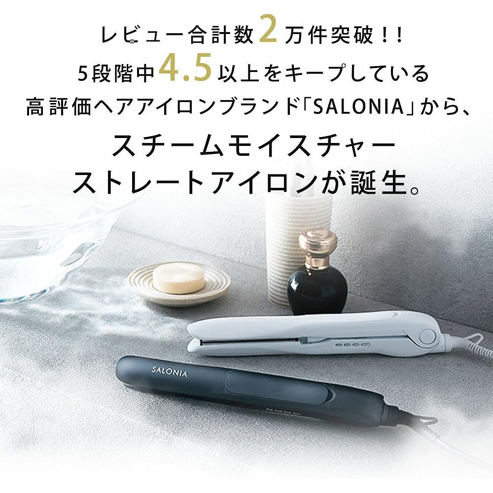 SALONIA Steam Moisture Straight Iron, Black, Suitable for overseas countries, Comes with a dedicated heat-resistant case, Instantly reaches high temperatures