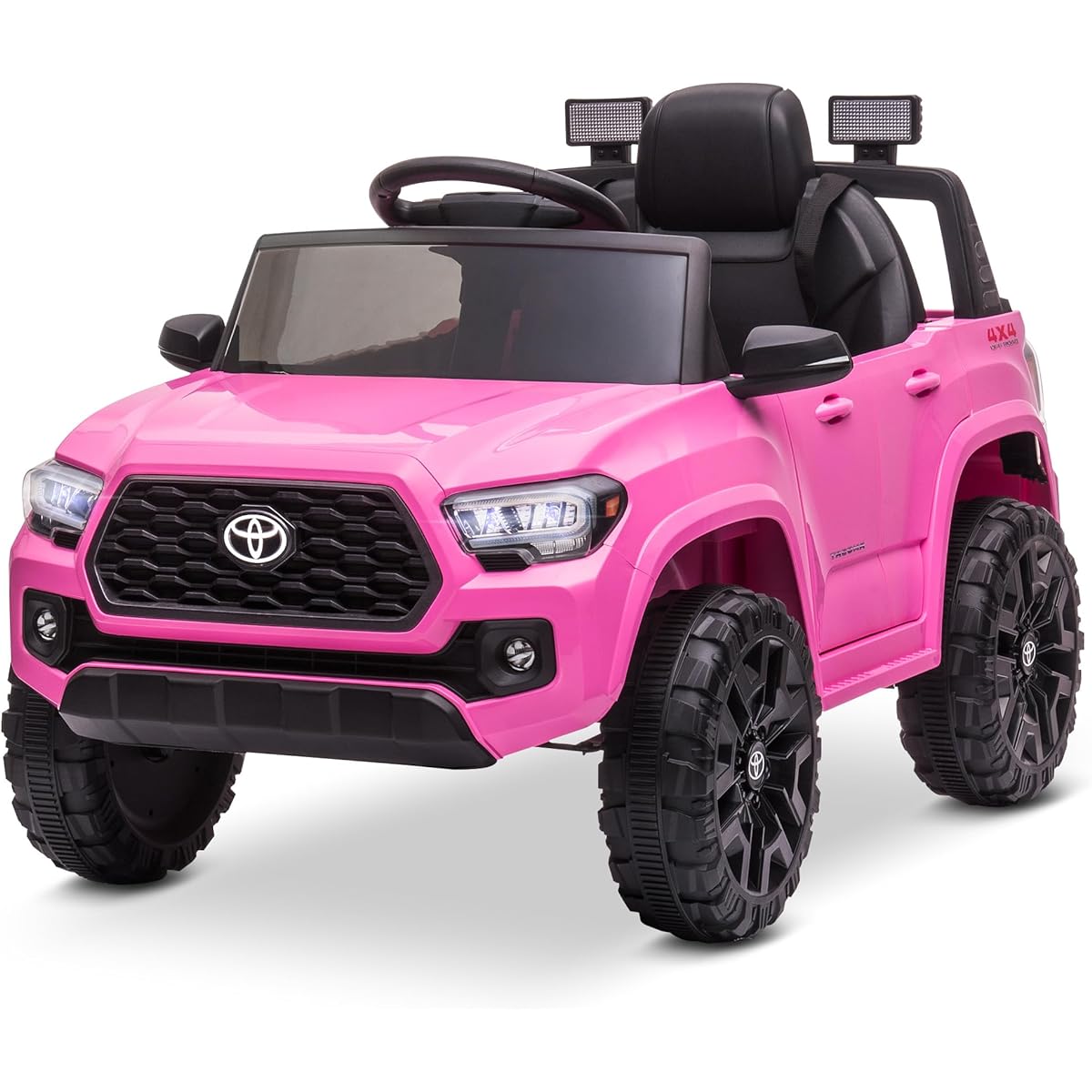 Kidzone 12V Ride On Truck Battery Powered Toyota Tacoma Electric Car Kids Electric Car Toy with Remote Control 3 Speed MP3 Horn LED Lights Suspension System Pink