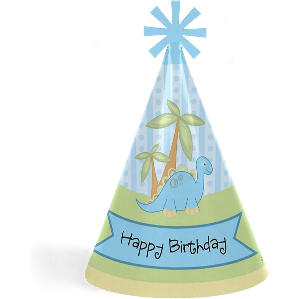 Baby Boy Dinosaur - Cone Happy Birthday Party Hats for Kids and Adults - Set of 8 (Standard Size)