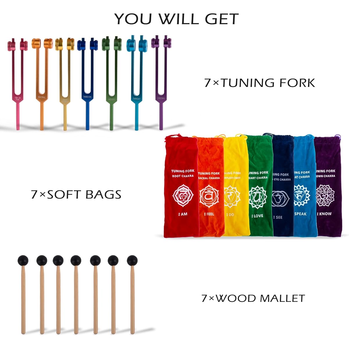 FMTY Healing Tuning Fork 7 Chakra Set Meditation Yoga Energy Balance Sound Healing Frequency Healing Device