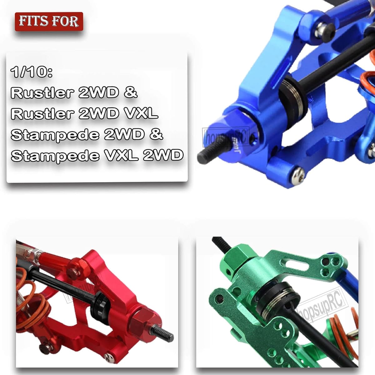 hopsupRC Big Bore RC Shock Upgrade Parts for 1/10 Rustler/Stampede 2WD Aluminum A-Arms & Caster Blocks & Steering Blocks & Rear Stub Axle Carriers & Adjustable Turnbuckle Camber Links, Green