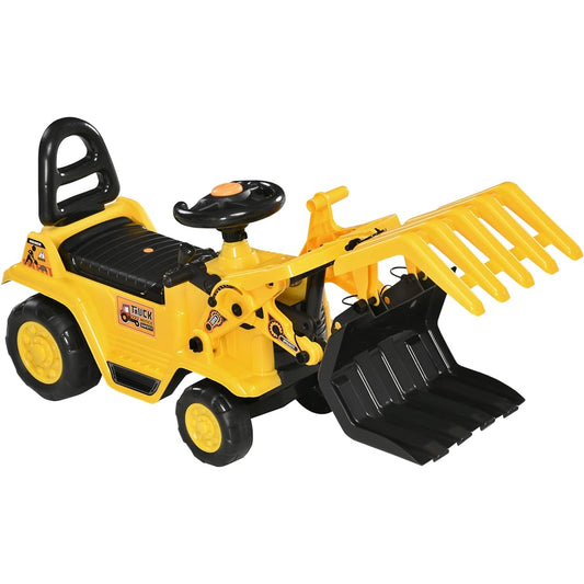 Aosom Kids Excavator Car Cart with Sound Effects Kids Digger Sit and Scoot Ride-On Toy for Toddlers or Preschoolers Under Seat Storage Tread Wheels