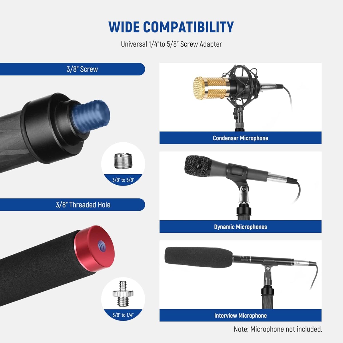 NEEWER New Edition Microphone Boom Pole 9.8ft/300cm Telescoping Carbon Fiber Microphone Boom Arm 5 Sections 1/4" 3/8" 5/8" Screw Adapter Cable Strap Shoulder Strap Storage Bag MS-300CR (Red)