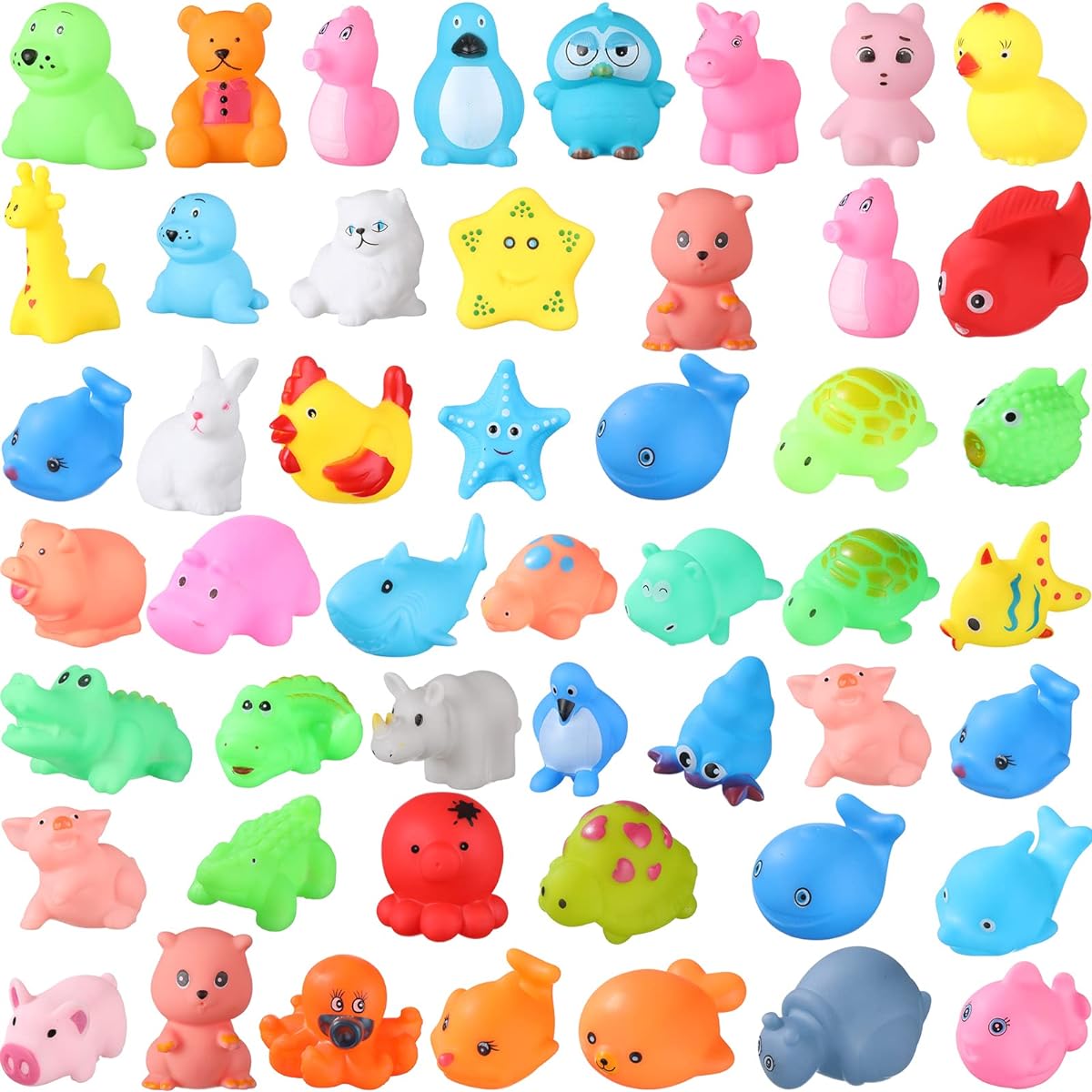 Baby Bath Toys, 50pcs Bulk Toddler Bath Toys Water Floats Squeaky Rubber Animal Toys Bathtub Pool Toys for Toddlers Kids Bathtime Shower Party Favors Birthday Gifts