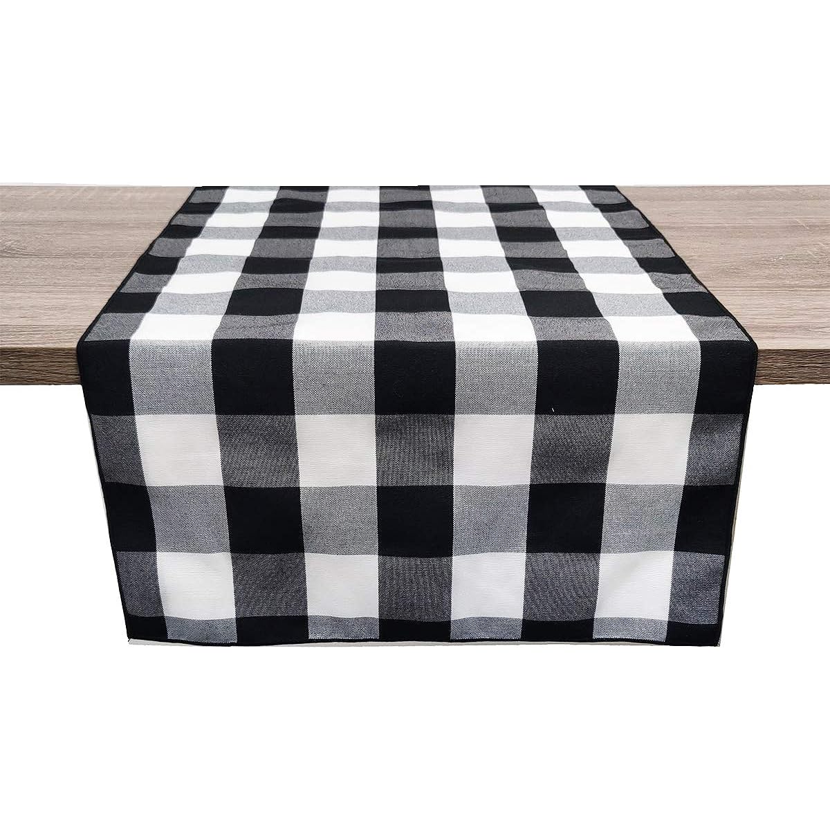 Fennco Styles Buffalo Check Design Table Runner 16" W x 54" L - Made in the USA - Black Plaid Rustic Table Cover for Everyday Use, Banquets, Holidays, Family Gatherings, Special Occasions