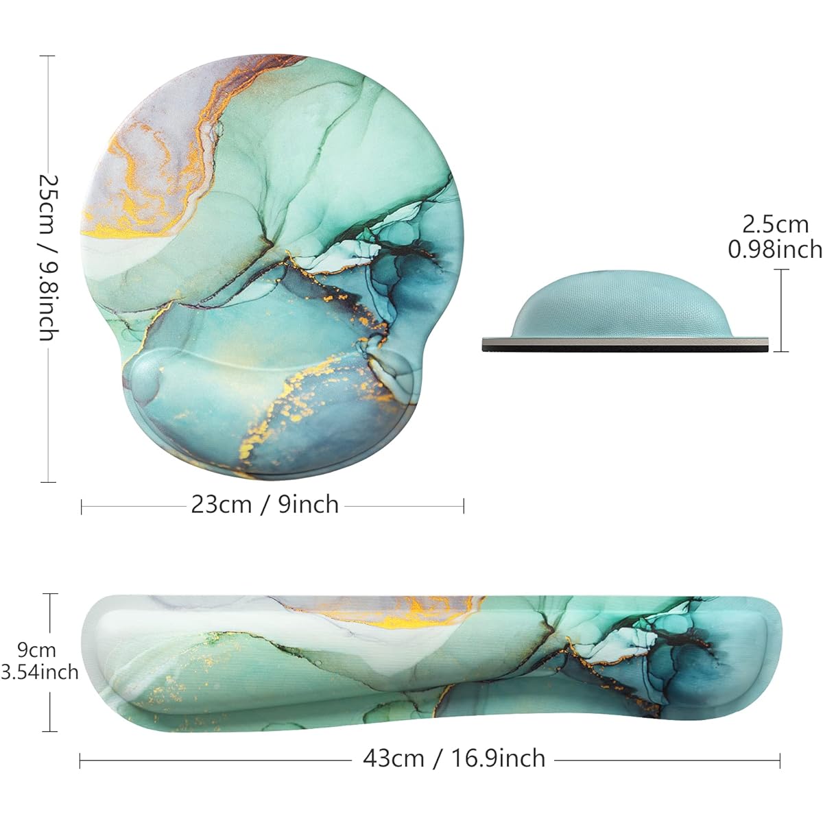 ITNRSIIET Gaming Mouse Pad with Wrist Support, Keyboard Wrist Support and Mouse Pad with Wrist Rest, Non-Slip PU Base, Modern Marbled