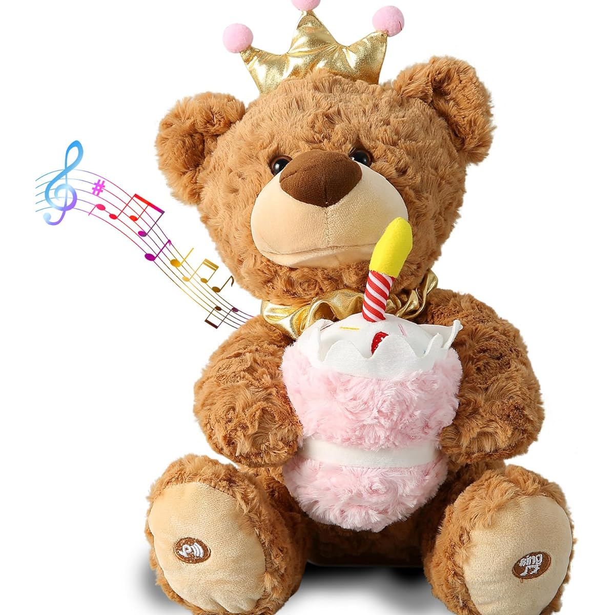 Marsjoy Musical Happy Birthday Teddy Bear with Glowing Cupcake Anime Plush Singing Dancing Talking Plush Bear Repeat What You Say Recording Toy Stuffed Toy Girl Gift for Kids