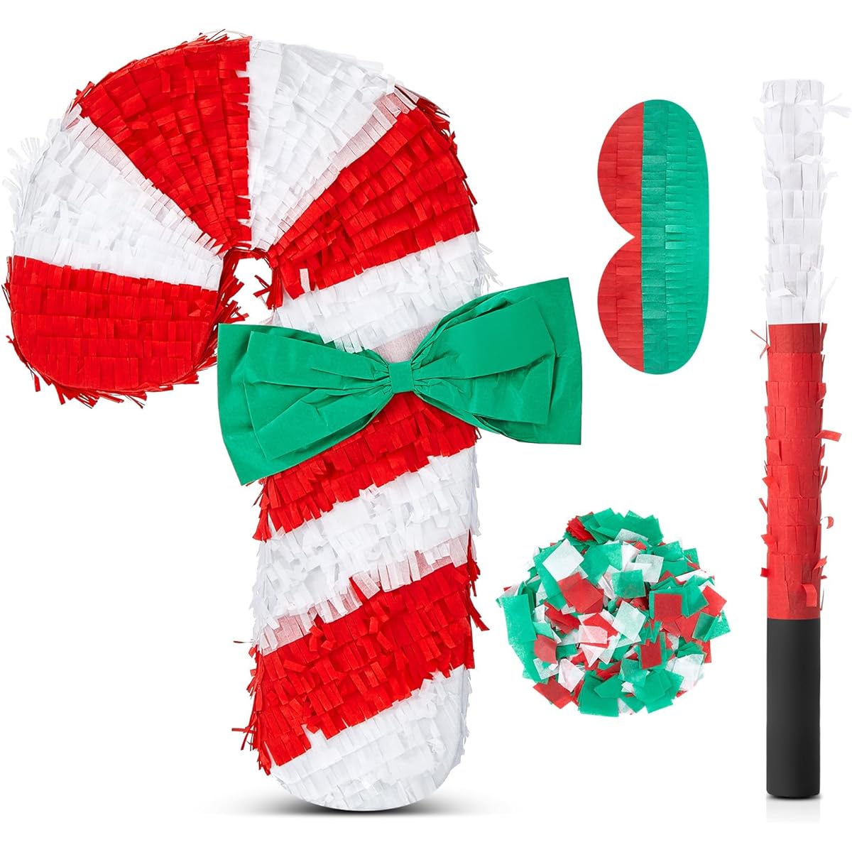 Syhood Candy Cane Pinata Pintastic Blindfold Confetti Christmas Pinata for Children Adults Boys Girls Holiday Christmas Birthday Anniversary Decoration Party Supplies (Candy Cane)