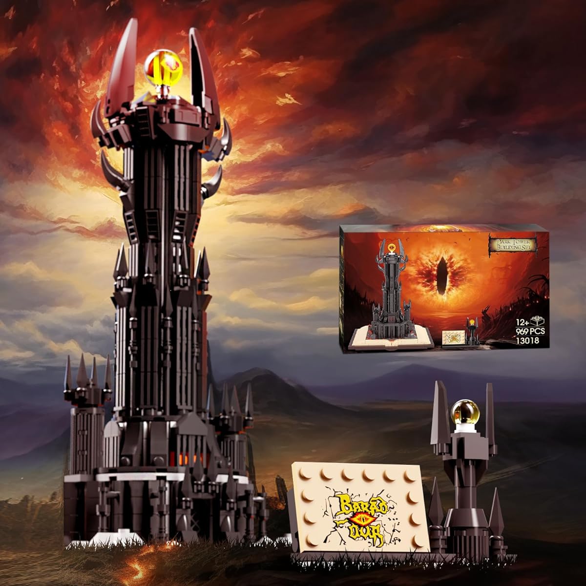PAN TASY Luminous Road Castle Building Set 969 Pieces Lego Compatible STEM Gift Toys for Boys and Girls 8-14 Magical Lord of the Rings Dark Tower Architecture Model (KK0001), Black