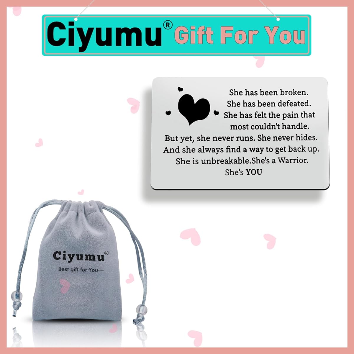 Cancer Warrior Gifts She is Unbreakable She's A Warrior Cancer Fighter Gifts Cancer Survivor Gifts Inspirational Cancer Awareness Gifts Metal Wallet Card Insert Encouragement Gifts Recovery Solid Gifts