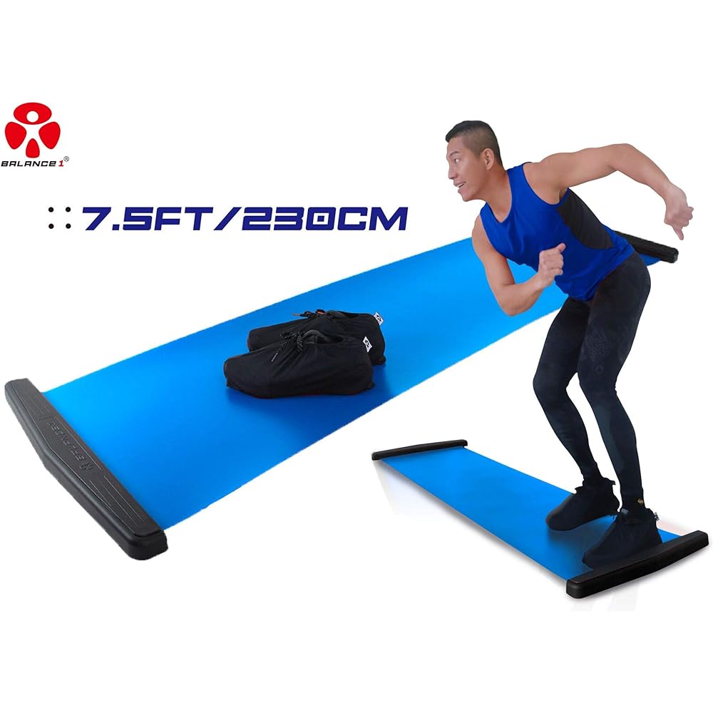 Balance One Slide Board Sliding Board EX 230cm with sliding disc for lower body strengthening, core training, dieting, easy to carry, non-slip and board integrated (230cm)