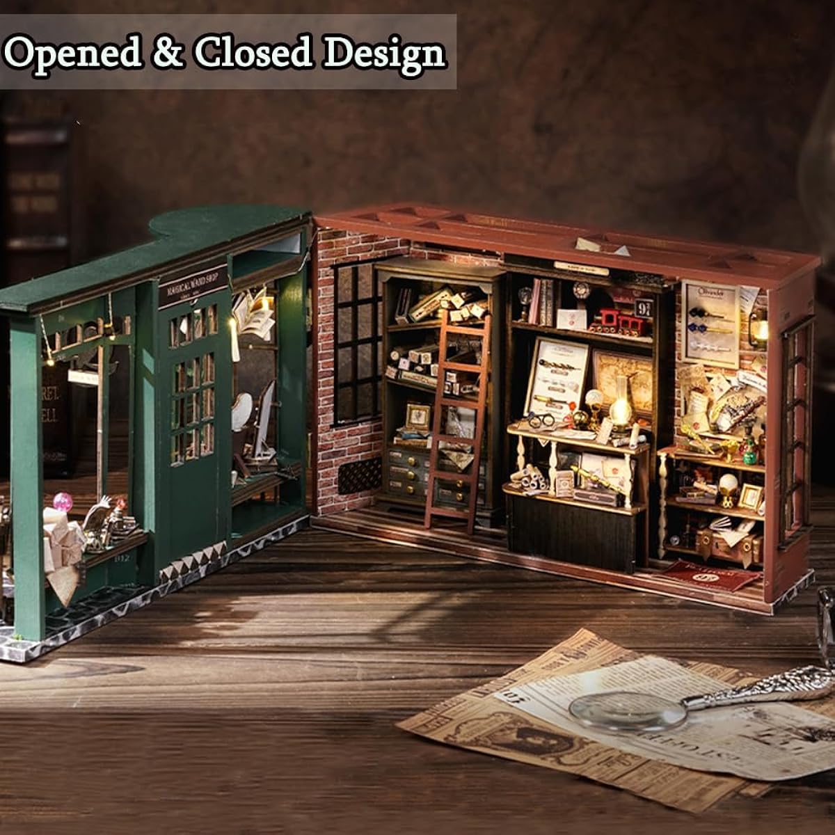 TuKIIE DIY Miniature Dollhouse Kit with Furniture 1:24 Scale Creative Rooms Openable Movie Style Wooden Dollhouse for Kids Teens Adults (Magic Wand Shop)