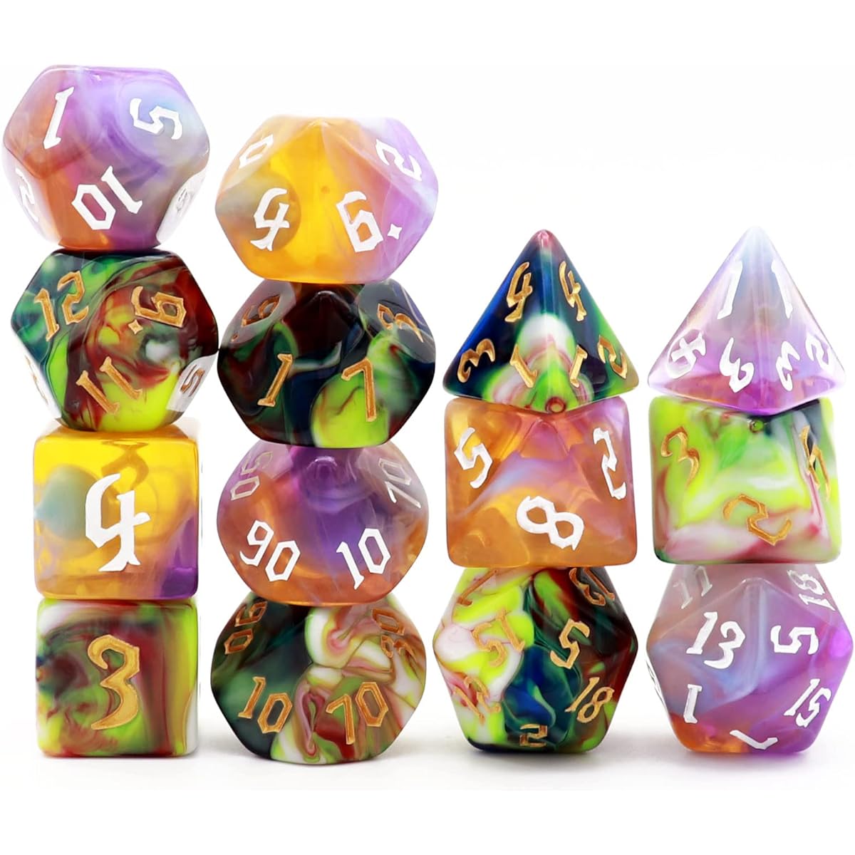Haxtec 14PCS DND Dice Set Purple Yellow Red White Polyhedral RPG Dice for Dungeons and Dragons Gift