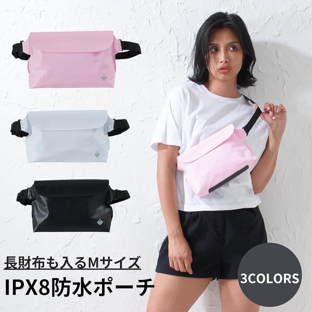 [MAISON DE UN MAILLOT] Waterproof Bag, Waterproof Pouch, Sea, Pool, Completely Waterproof, Waist Pouch, Fishing, Skiing, Sauna, Bicycle, Bike, Swimsuit Holder (Black M Size)