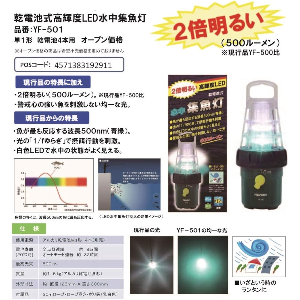 Hapyson Battery Operated High Brightness LED Underwater Fishing Light YF-501
