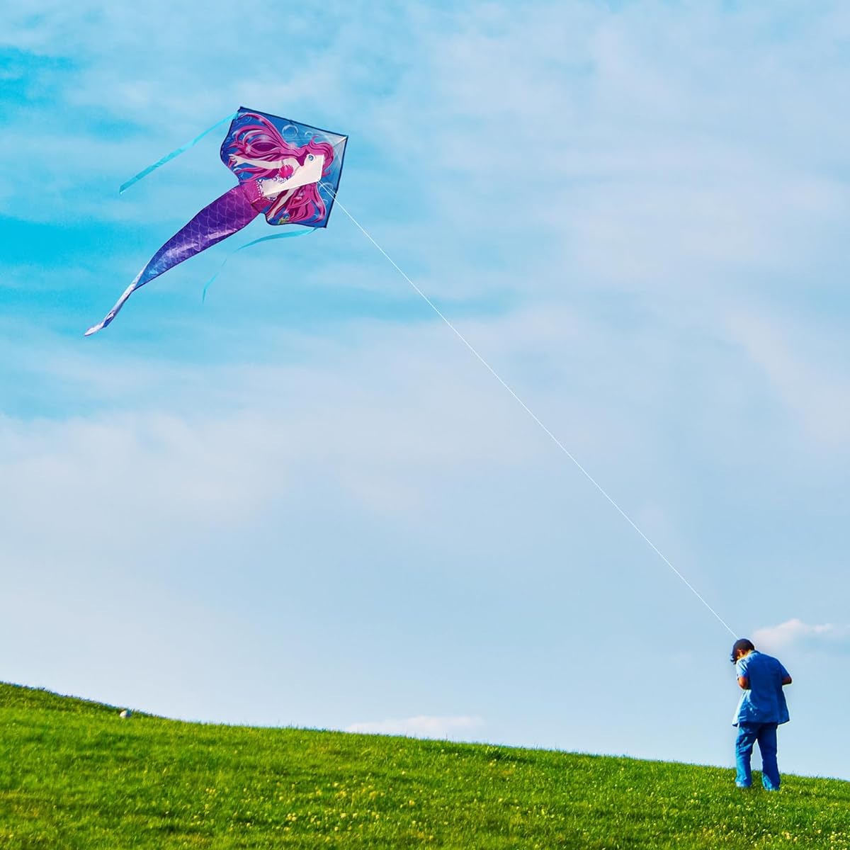 HONBO Large Mermaid Kite for Kids & Adults, Easy to Fly Delta Kite, Beginner Kite for Girls & Boys, Pegasus Beginner Kite for Kids, Octopus Kite