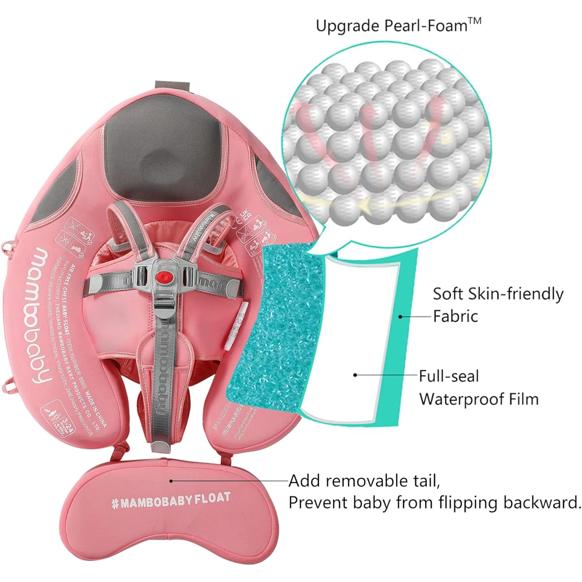 HECCEI Add Tail Mambo Baby Baby Float with Sun Canopy Special Edition Pink