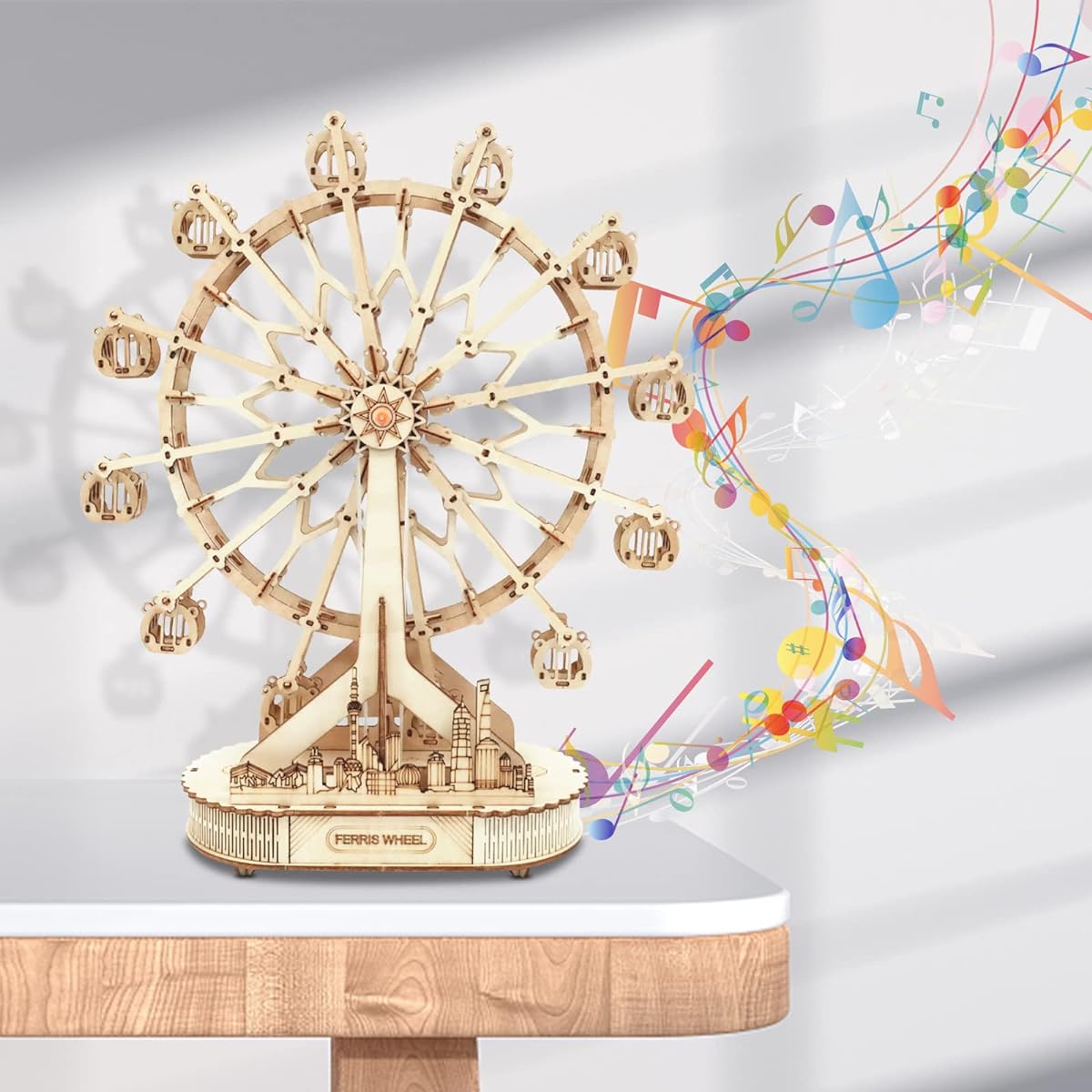 USHINING 3D Wooden Puzzle for Adults Teens Ferris Wheel Musical Model Kit for Boys and Girls DIY Craft Kit Brain Teaser Puzzle for Kids Christmas/Birthday Gift