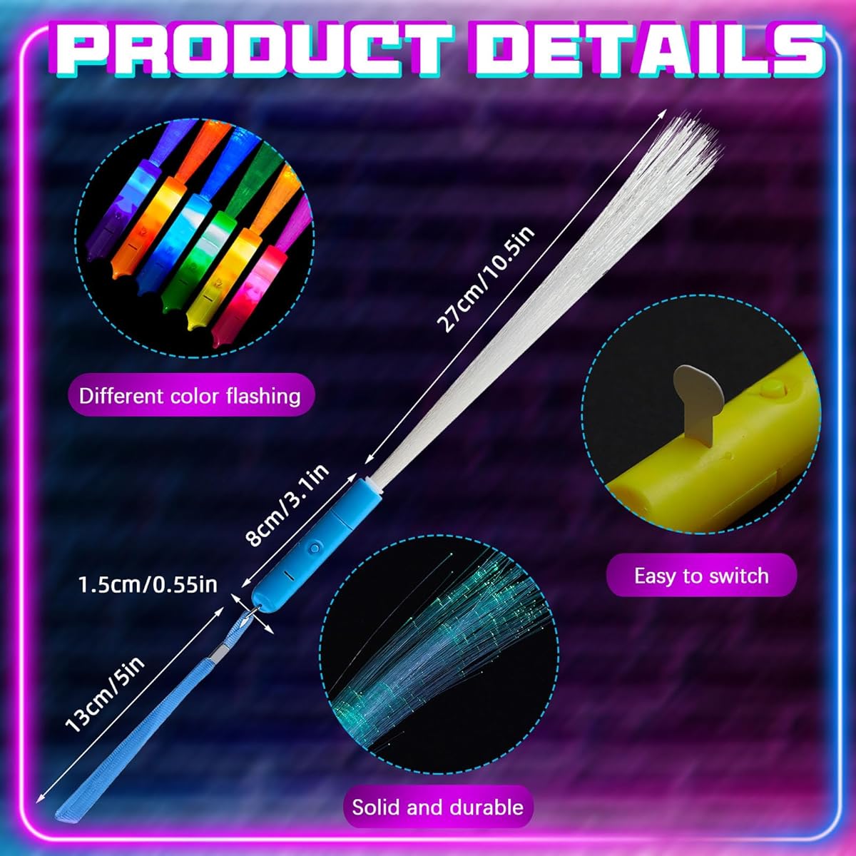 Fiber Optic Wands Glow Wands 60 Pack LED Light Up Wands Bulk with 3 Flashing Models with Batteries for Birthday Party Favors Wedding Halloween Christmas Concerts (Bright Colors)