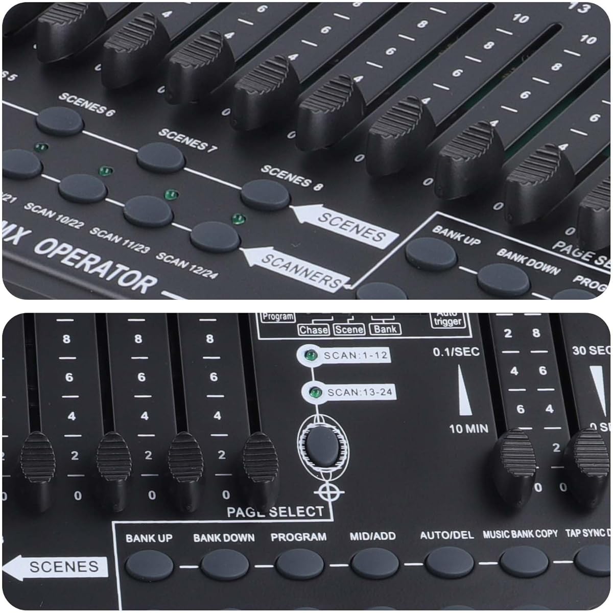 DMX Controller 384 Channel Fog DMX-512 DJ Controller Support 30 Banks 8 Scenes 24 Fixtures Stage Lighting Console Program Editing DJ Light Show Bar Club Live Christmas, ZQ12007