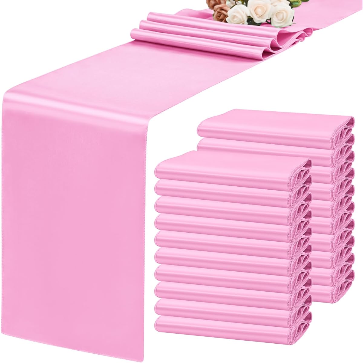 Pink Table Runner 20 Pack 12 x 108 Inch Satin Table Runner for Rectangle Round Table Pink Table Runner for Wedding Birthday Banquet Engagement Party Decor