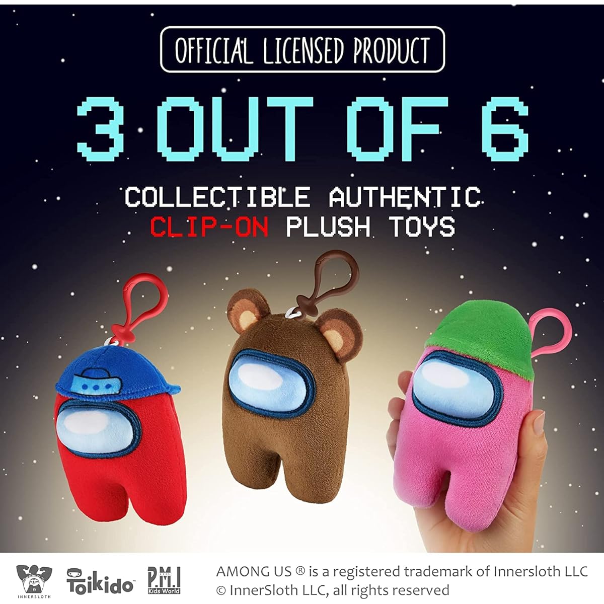 P.M.I. Among Us Plush Clip-On Toy | Six 5-Inch Tall Collectibles | Among Us Toys and Playable Mini Toys | Pink Brown Red Crewmate The Unbearable | Among Us Kids Toys