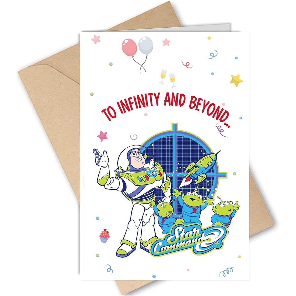 merior Buzz and Woody Birthday Greeting Cards, Cartoon Greeting Cards Invitations 5 Pack with Envelopes, Blank Inside for Kids Boys Girls 8 x 5.3 Inches (20 x 13.5 cm) (Say Hello)