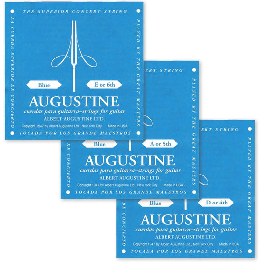 Augustine Strings High Tension Blue Bass Bundle Classic Nylon Single 4 Complete Set (4th D, 5th A, 6th E) Bass Strings for Classical Guitar