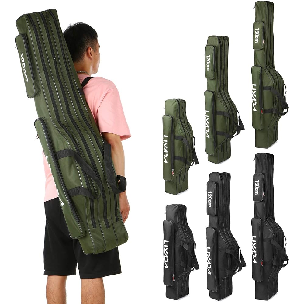 RUSUO Fishing Rod Case, 3 Layer Fishing Rod Bag Portable Folding Rod Carry Case Fishing Reel Tackle Storage Bag Case