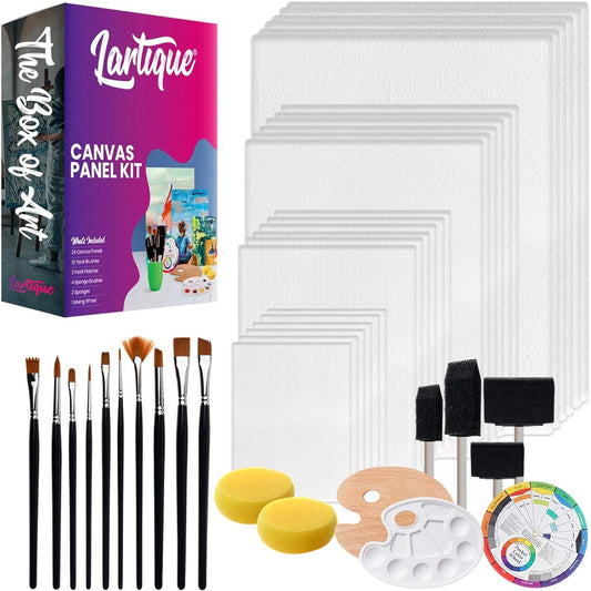 Lartique Canvas for Painting - 43 Piece Painting, Drawing & Art Supplies - Painting Kit Includes Professional Painting Supplies for Acrylic, Oil, Pastel & Watercolor Paints.