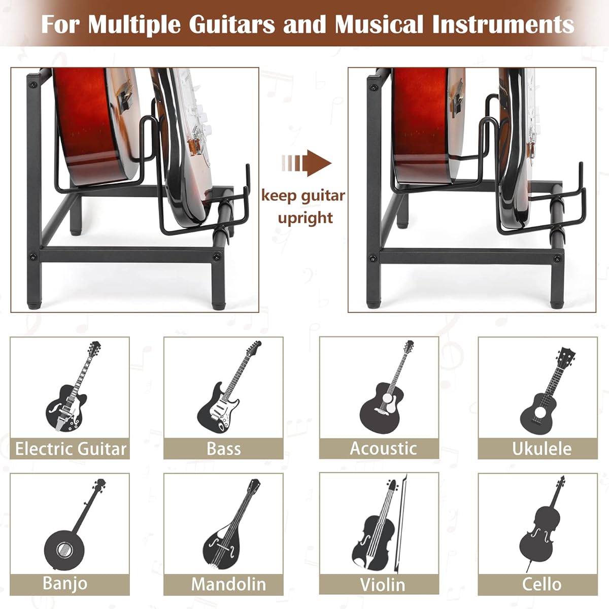Bikoney Guitar Stand 4 Tier Acoustic, Electric Guitar, Bass, Guitar Rack Holder Floor Adjustable for Multiple Guitars, Guitar Amp Accessories, Guitar Holder Display for Room Home Studio (Patented)