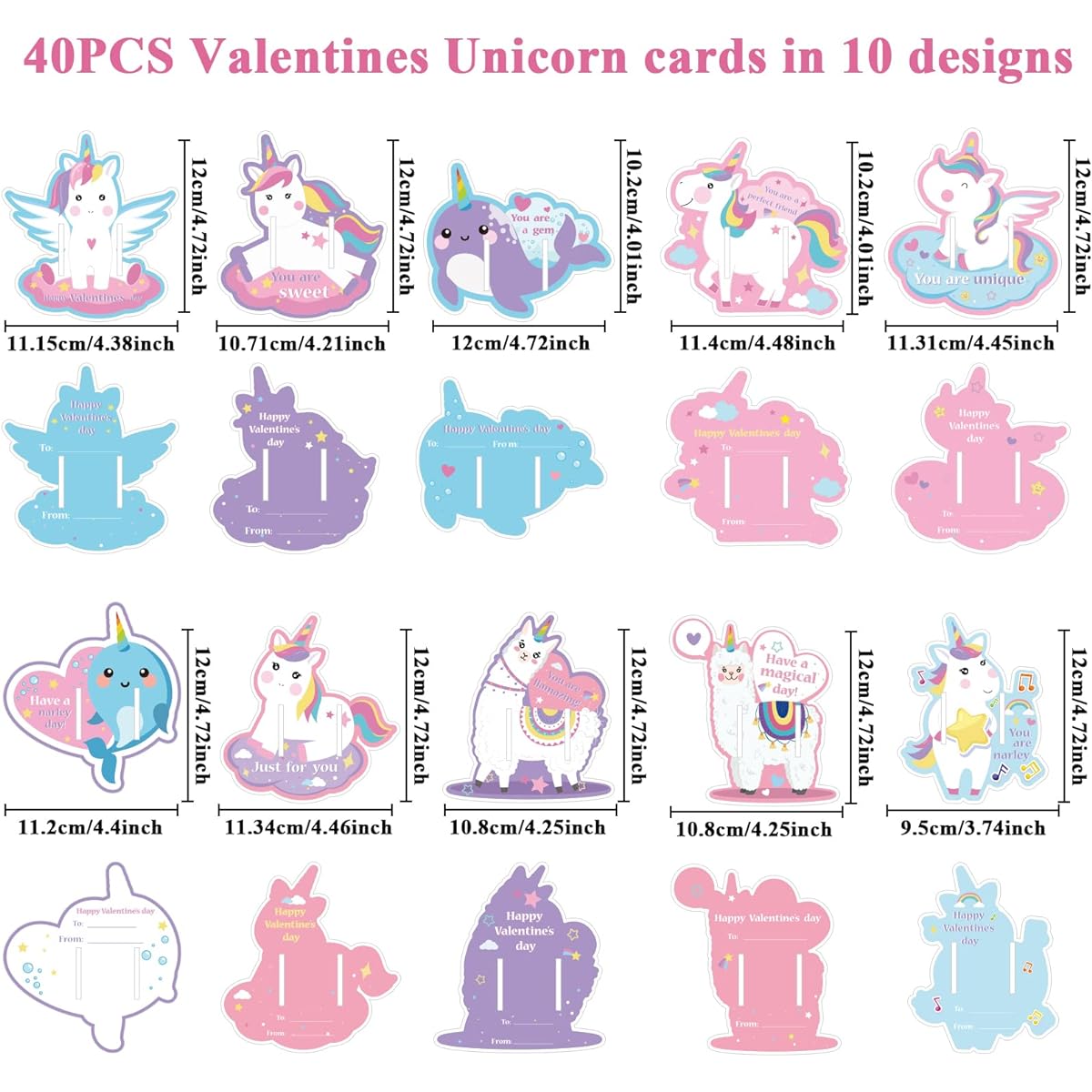 Valentine's Day Greeting Cards and Bracelets for Kids, Unicorn Valentine's Day Gifts with Wristbands, Unicorn Cards, Valentine's Day Party Decoration Supplies for School Classroom Exchange Gift Set, 40 Pack