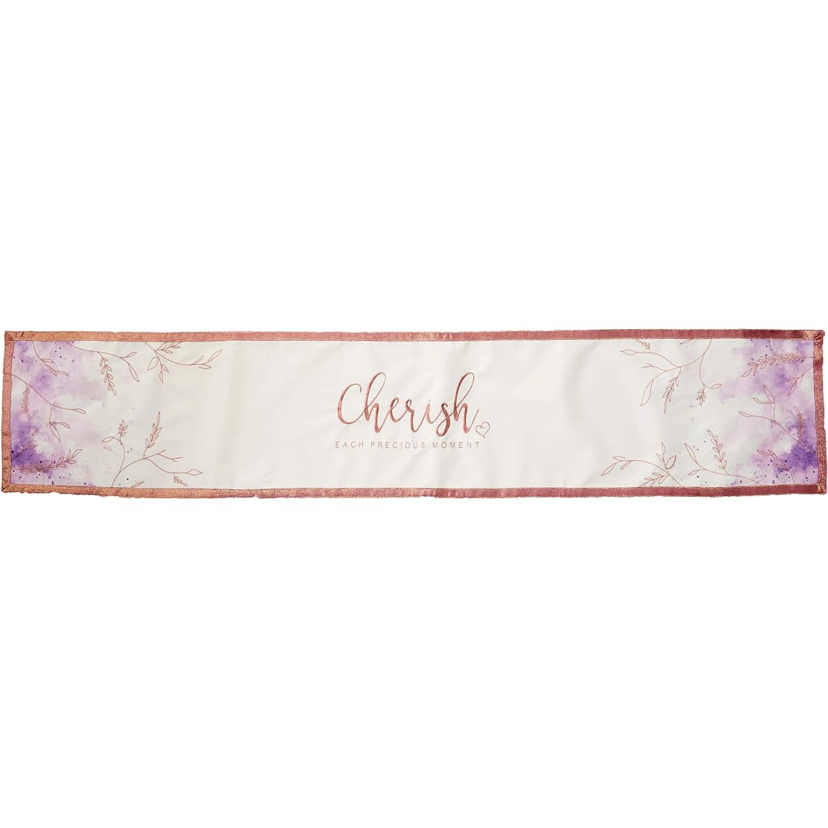 Precious Moments 191442 Cherish Table Runner, Cream/Rose Gold/Purple