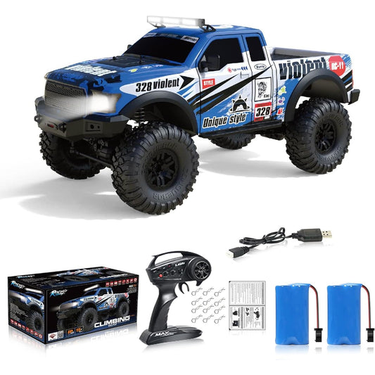 Desdoni RC Car RC Crwaler 1/10 Scale RTR Remote Control Car 4WD 2.4GHz Brushed Off-Road Racing Hobby Grade Model Vehicle with LED Lights 2 Batteries for Kids and Adults