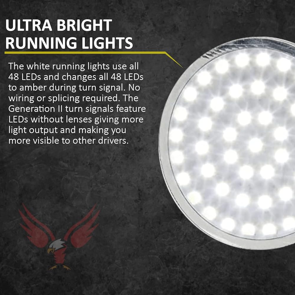 Eagle Lights Generation II Front LED Turn Signals White with Running Lights for Harley-Davidson Motorcycles 2" Bullet Style Turn Signals