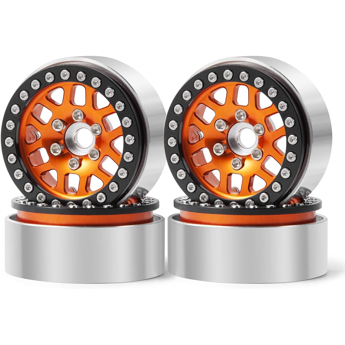 Que-T 1/10 Scale 1.9 Inch Beadlock Wheel Rim for RC Crawler TRX-4 SCX10 D90 90046 CC01 4 Pack (Black & Orange)