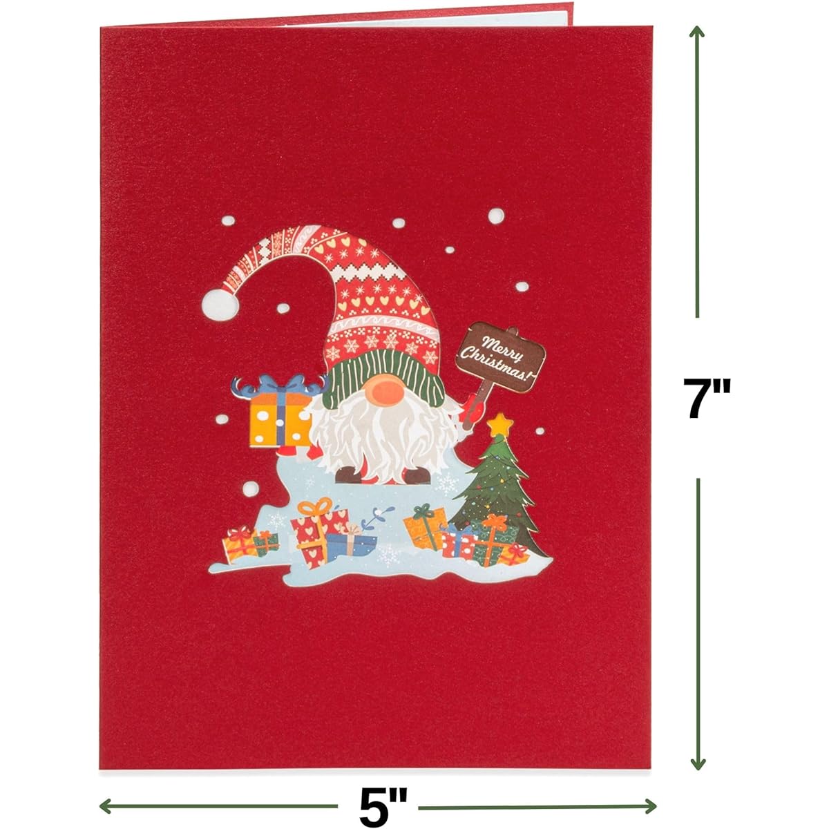 Paper Love 3D Pop Up Christmas Card, Santa Gnome, Handmade Popup Greeting Cards for Christmas, Holiday, Xmas Gift | 5" x 7"