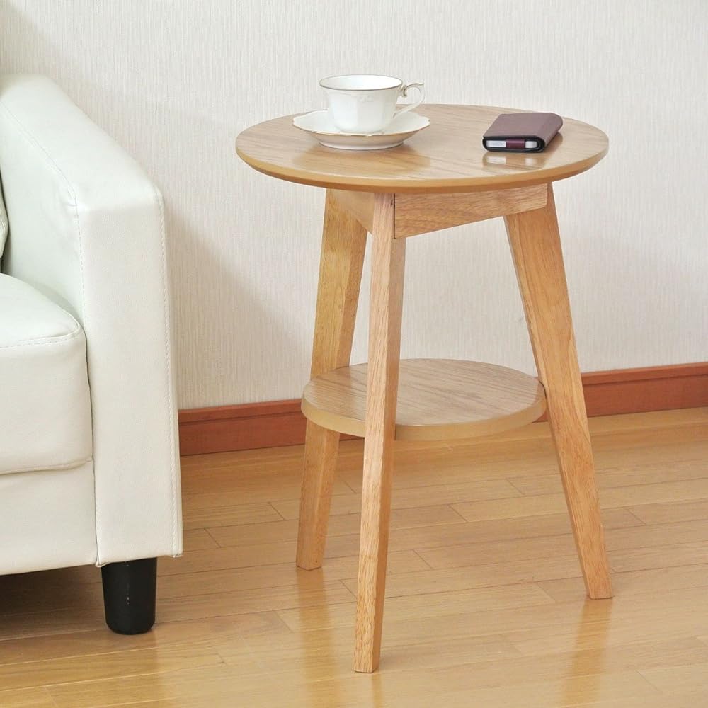 Fukuda Craft Side Table Round with Shelf Natural