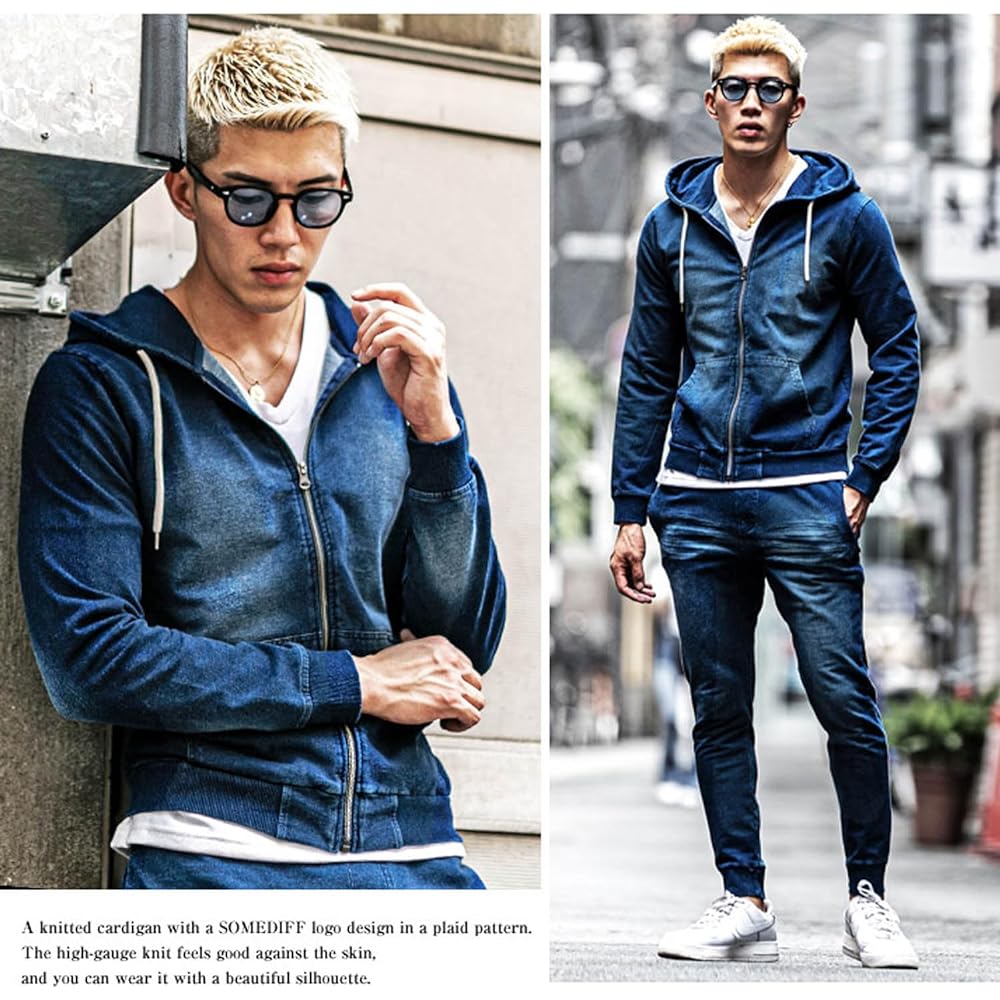[Sam Diff] [Sweat Denim Setup] Cut Denim Top and Bottom Set Setup Men's Zip Parka Jogger Pants Room Wear Joker