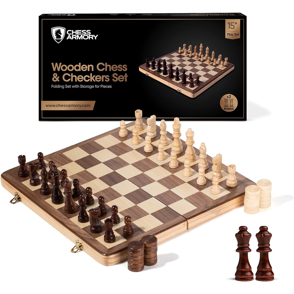 Chess Armory Wooden Chess and Checkers Chess Set