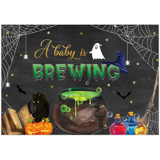 Allenjoy 7x5ft Halloween A Baby is Brewing Witches I Smell a Child Baby Shower Costume Birthday Party Supplies Decorations Banner Photo Booth Props Gifts Photography Backdrop