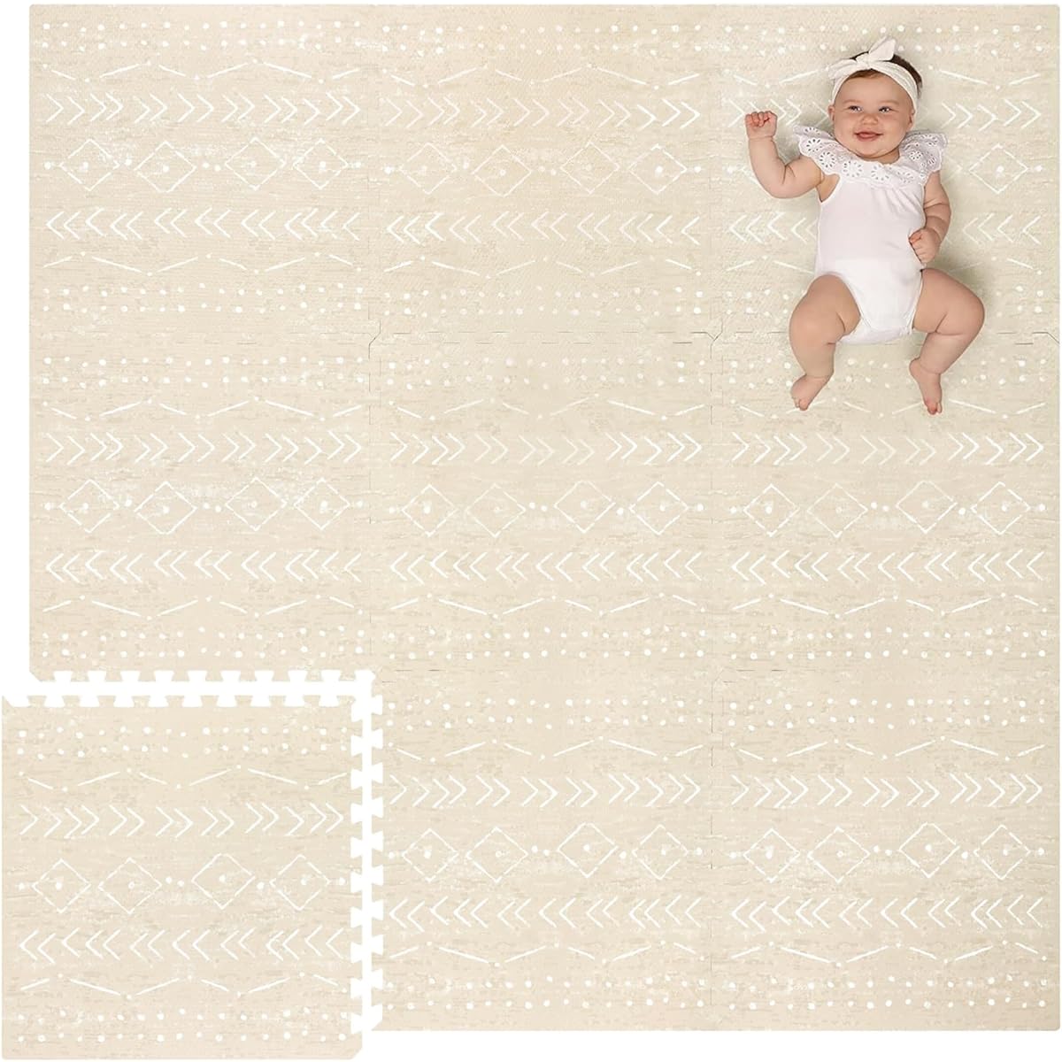 Lillefolk Baby Foam Play Mat - Baby Play Mat Kids Floor Tiles Puzzle Piece Floor Mat - Foam Baby Mat for Floor Play Mat - Baby & Toddler Non Toxic Play Mat Baby Tummy Time Mat 6x6ft Beige