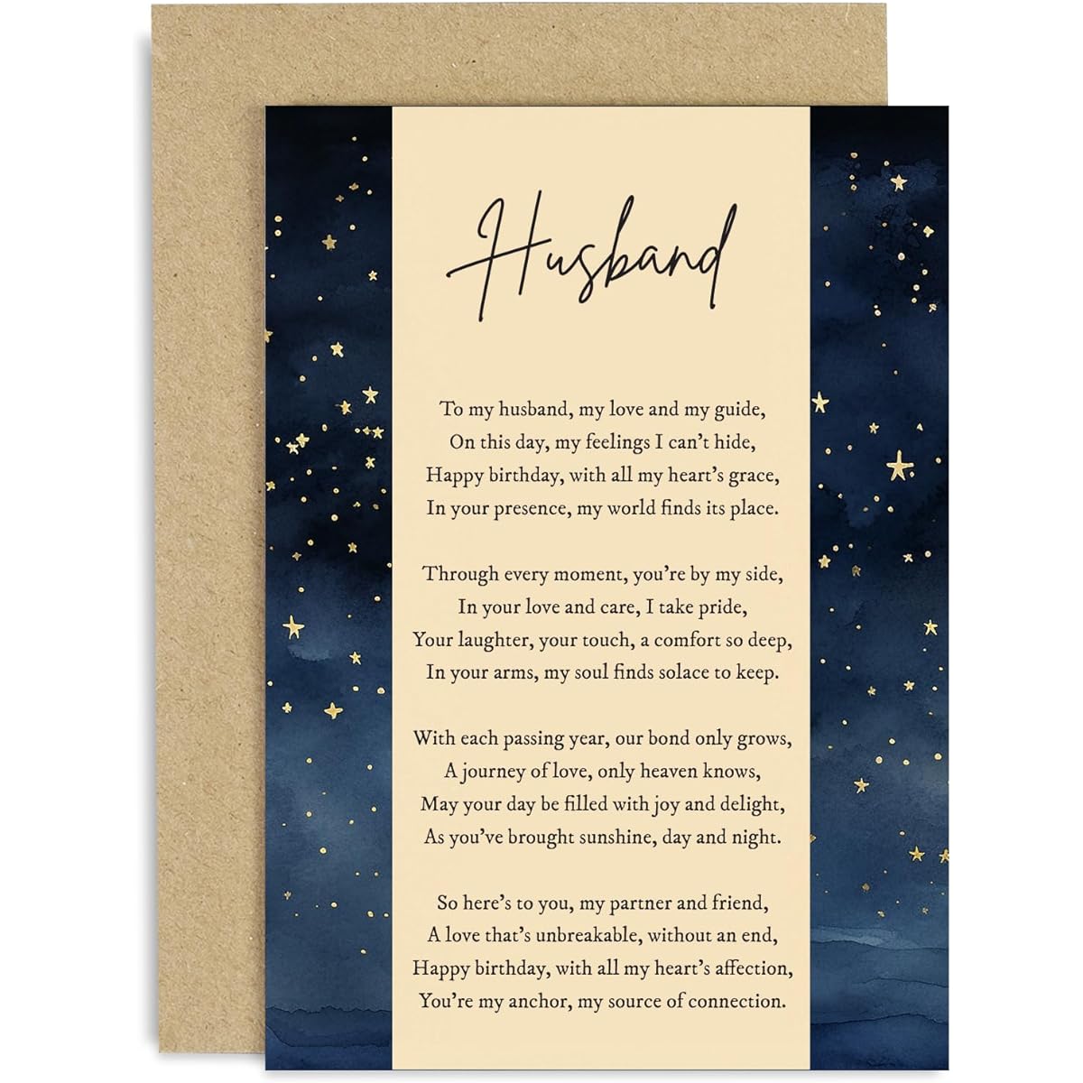 Old English Co. Birthday Card for Husband - Birthday Card for Men - Birthday Poem - Traditional Card with Stars - Unique Poem Birthday Card for Men - Contemporary | Blank Inner Envelope