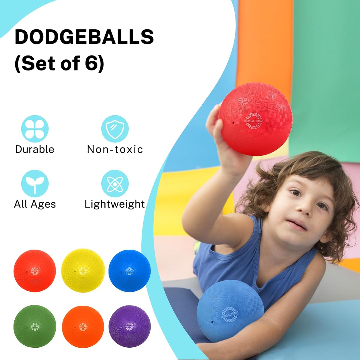 BALLFUN Dodgeball Playground Ball for Kids & Adults Bouncing Kickball Handball for Outdoor & Indoor Games with Pump & Mesh Storage Bag