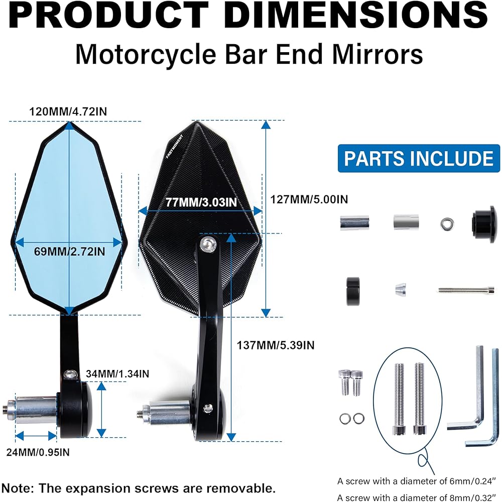 FASTMOMENT Motorcycle Handlebar Bar End Mirror Black Motorcycle Rear View Mirror Fits Most Motorcycle Street Bike Cruiser with 7/8" Handlebar